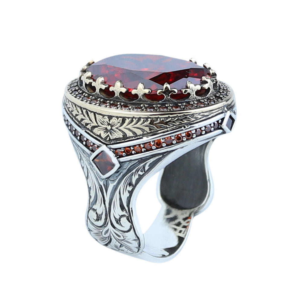 Men 925 Silver Ruby Stone Ring, Vintage Silver Red Gemstone Ruby Ring, Dark Stone Ruby Ring, Father Day Gift, Gift For Men