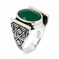 Emerald Gemstone Islamic Silver Men Rings , Handmade Muslim Men Ring, Green Zircon Men Ring, Father Day Gift, Husband Gift, 925k Silver
