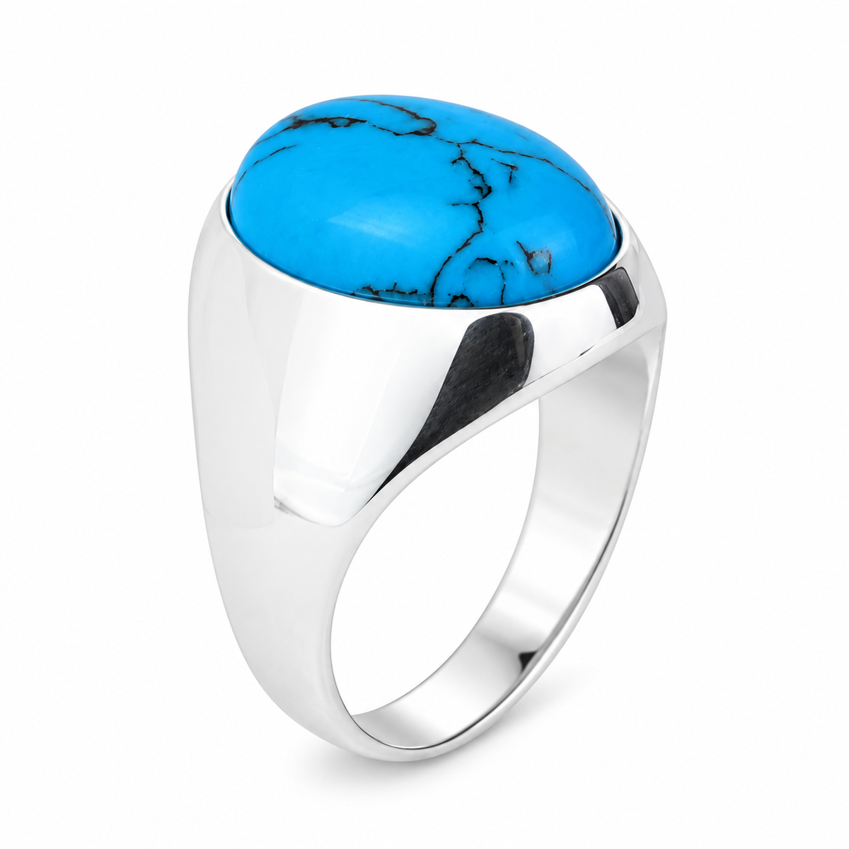 925 Sterling Silver Oval Turquoise Ring – Unisex Turkish Design