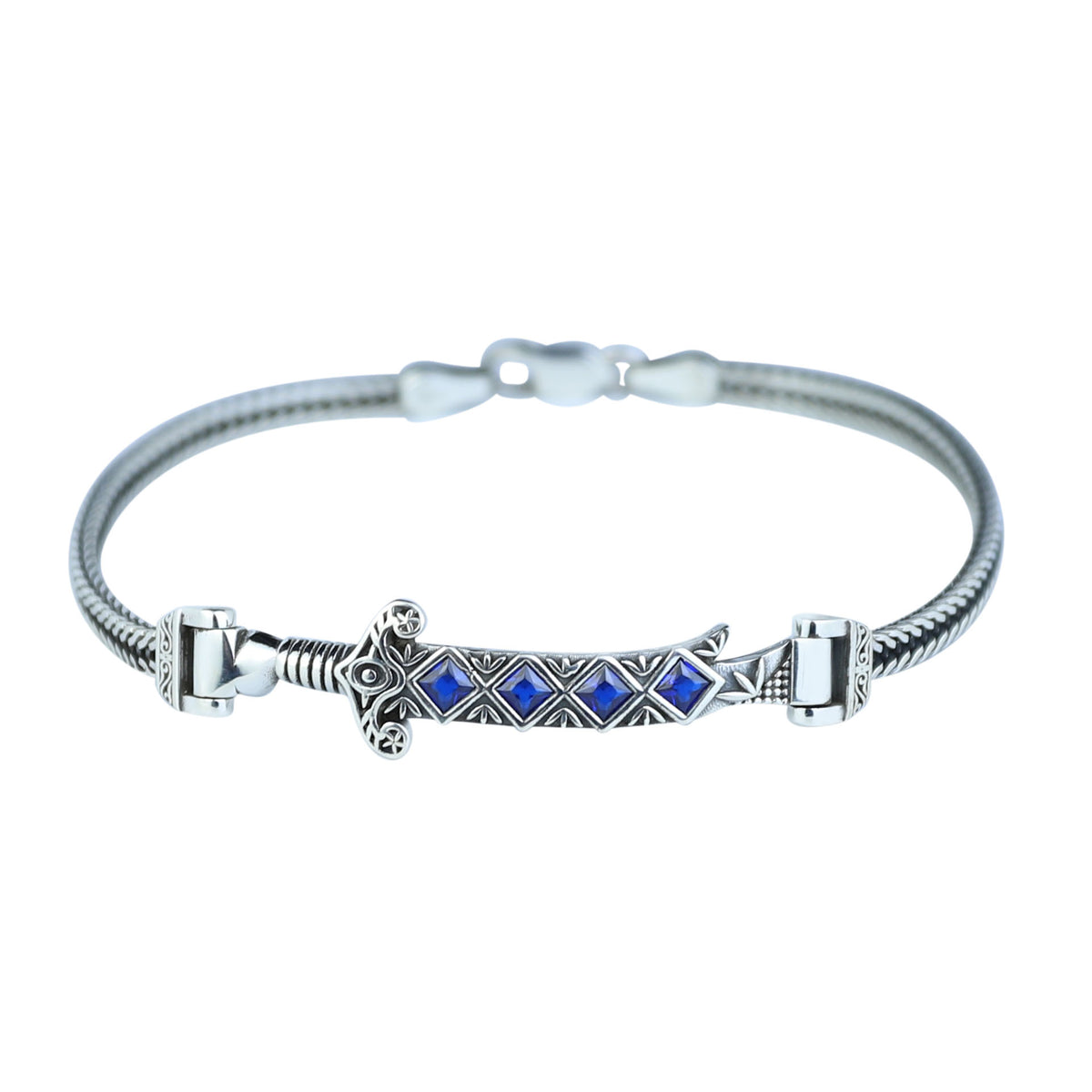 925 Silver Sword Chain Bracelet, Sapphire Hz Ali Zulfiqar Bracelet, Silver Sword Bracelet