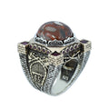 Handmade Turkish Men's Ring, Ottoman Style Axe Figured Red Agate Stone Ring, Sterling Silver Signet Ring