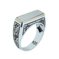 925 Sterling Silver Men’s Engraved Custom Signet Ring, Rectangular Engraved Statement Ring, Turkish Handmade Jewelry