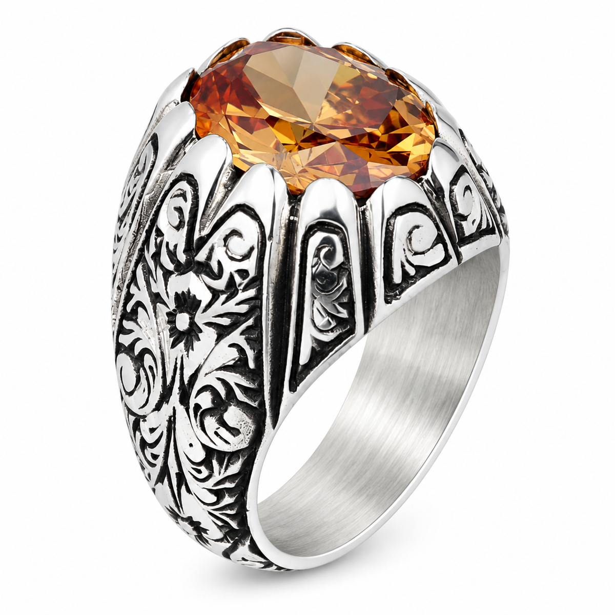 925 Sterling Silver Citrine Ring for Men – Handmade Vintage Style