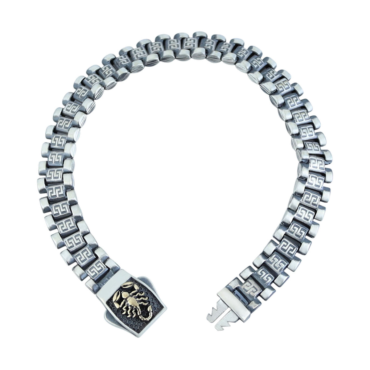 Silver Greek Style Chain Bracelet, Scorpion Figured Chain Bracelet, Silver Link Chain Men Bracelet, Men Engraved Bracelet