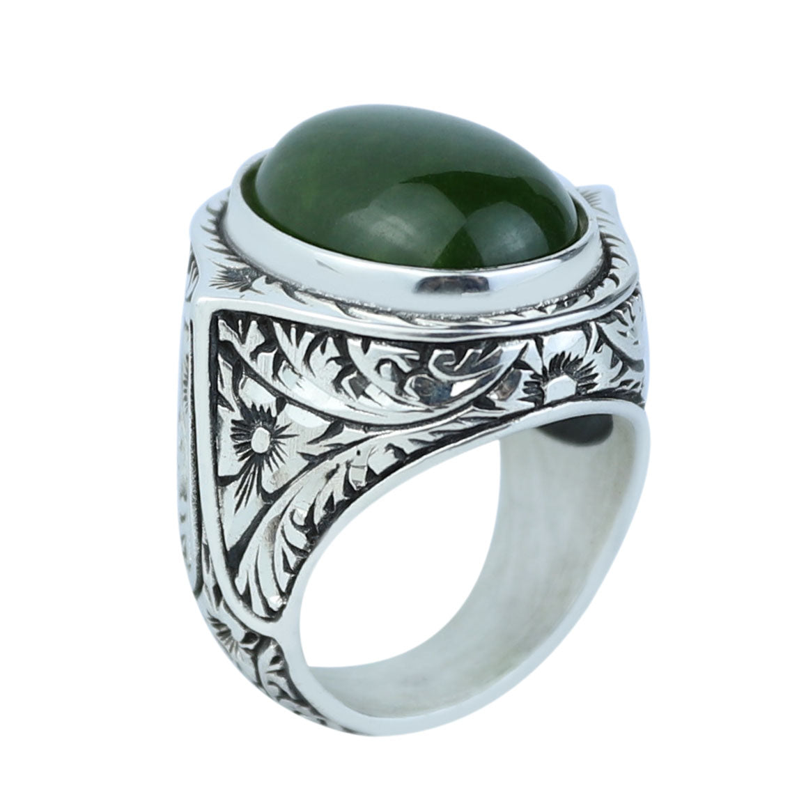 Men Large Jade Stone Ring, Natural Engraved Jade Stone Ring, Ottoman Style Jade Ring, Natural Jade Vintage Style Ring, 925k Sterling Silver