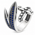 925 Sterling Silver Adjustable Zulfiqar Sword Ring with Sapphire Stone