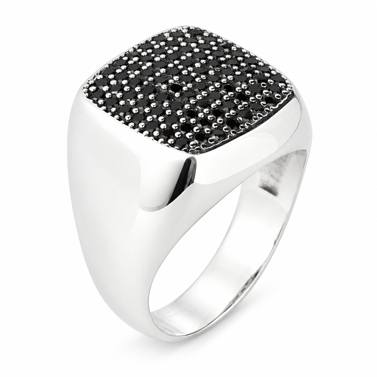 925 Sterling Silver Black CZ Square Signet Ring for Men