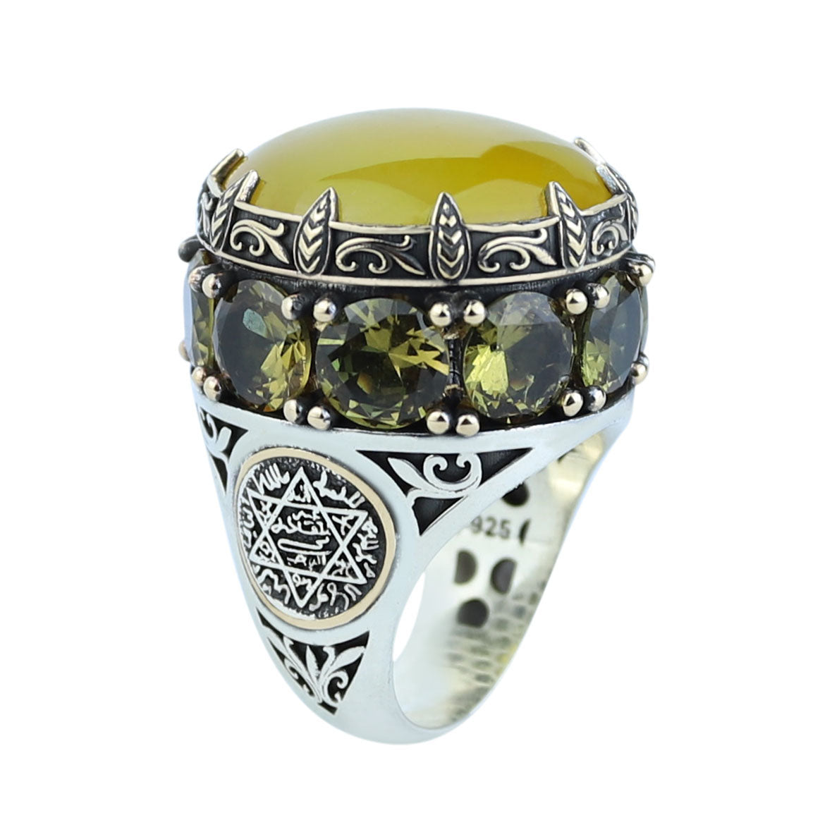 Men Handmade Ring, Yellow Agate 925 Silver Ring, Large Solomon Aqeeq Gemstone Ring , Genuine Yellow Agate Men Vintage Ring