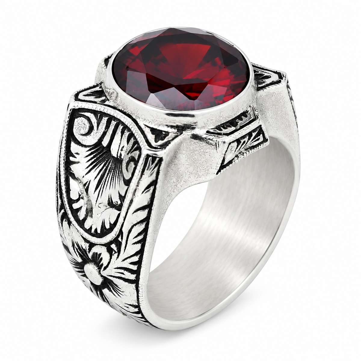 925 Sterling Silver Garnet Ring for Men – Handmade Vintage Style