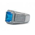 925 Silver Blue Aquamarine Topaz Mens Ring