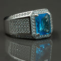 925 Silver Blue Aquamarine Topaz Mens Ring