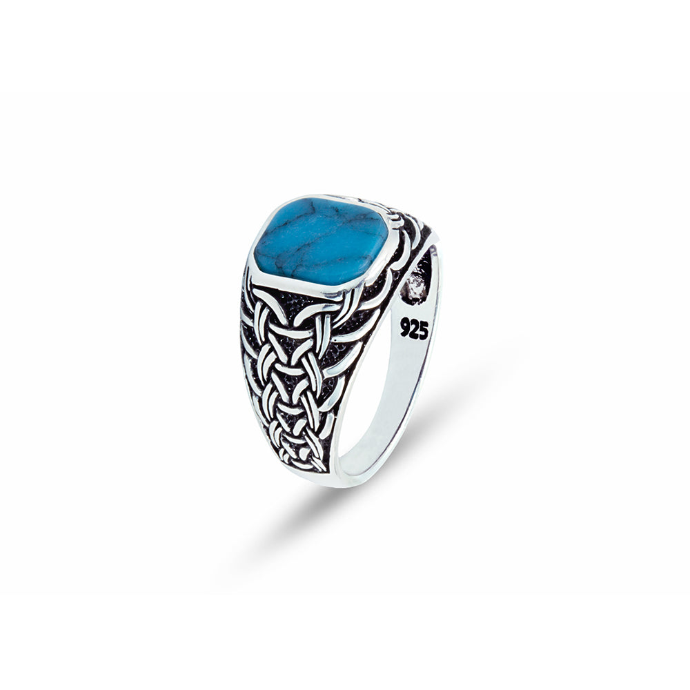 Men Silver Minimal Turquoise Signet Ring