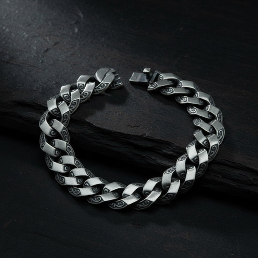 Men Handmade Elegant Engraved 12mm Curb Chain Bracelet