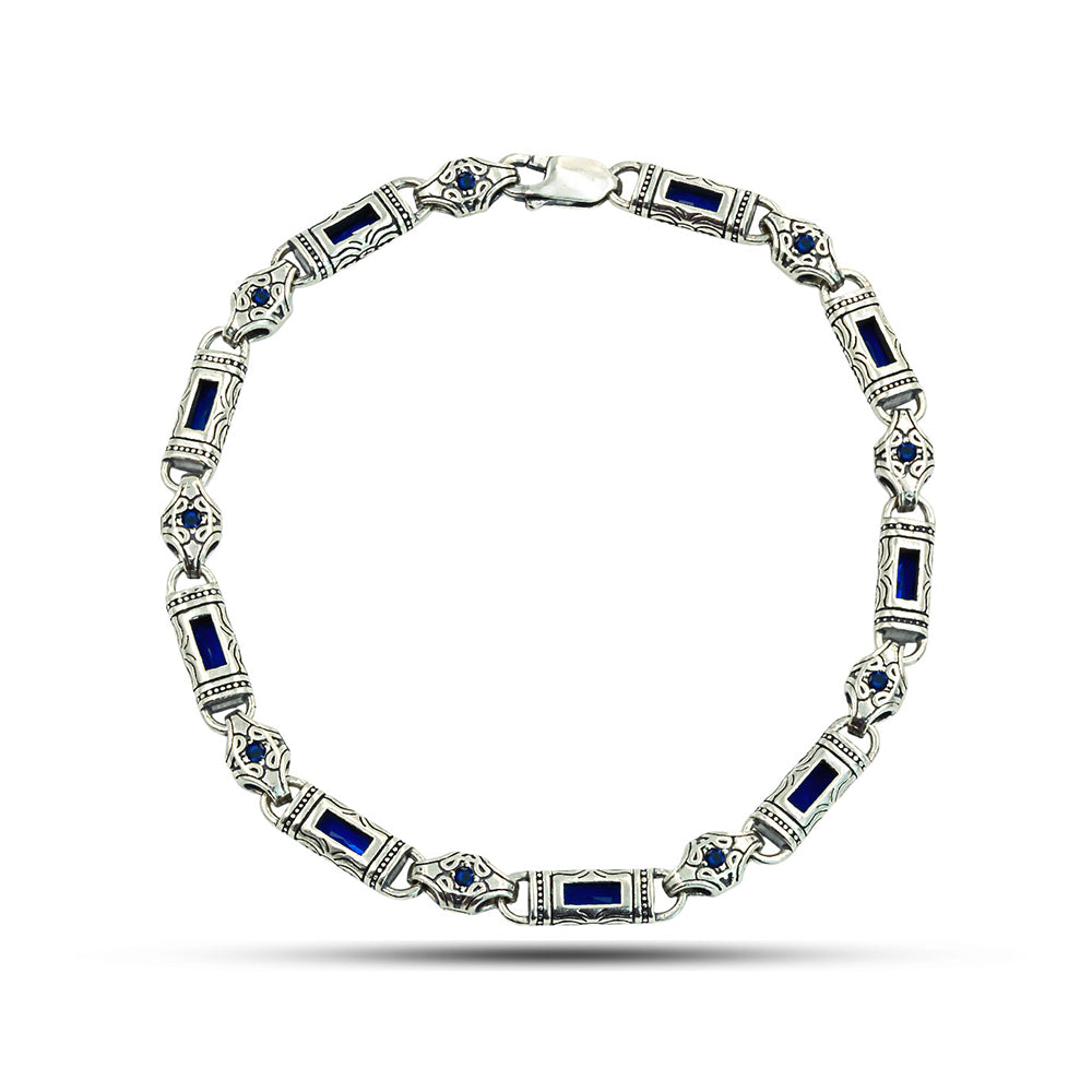 925 Silver Sapphire Byzantine Vintage Chain Bracelet
