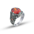 Men Handmade Oval Red Ruby Gemstone Silver Ring