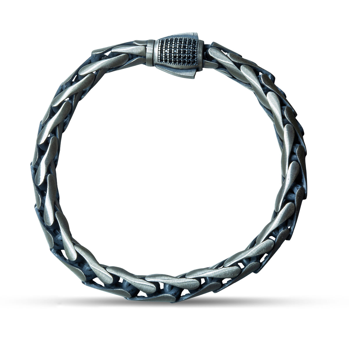 Pulsera de plata 925 hecha a mano para hombre con cadena redonda y gema de ónix.