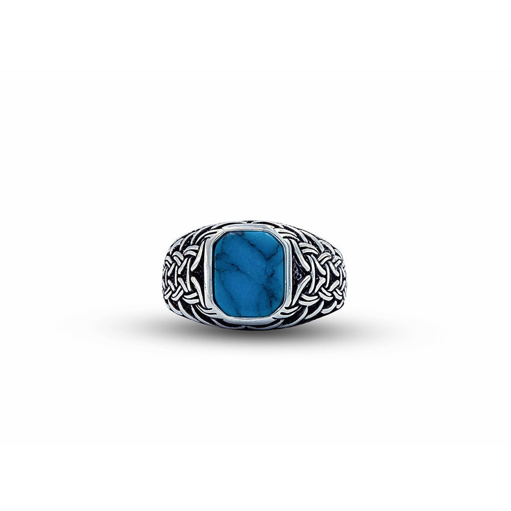 Men Silver Minimal Turquoise Signet Ring