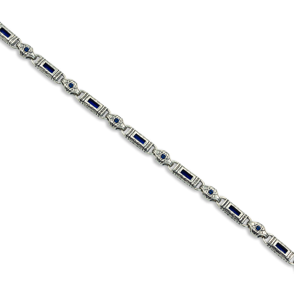 925 Silver Sapphire Byzantine Vintage Chain Bracelet