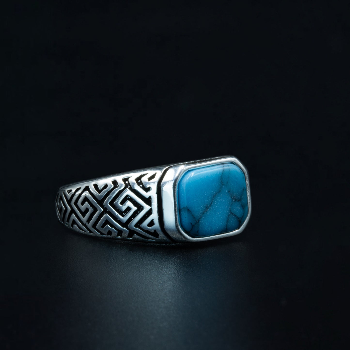 Men Handmade Greek Style Natural Turquoise Ring