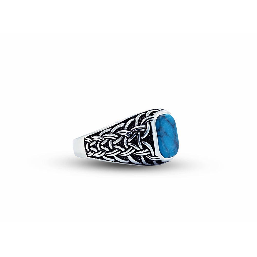 Men Silver Minimal Turquoise Signet Ring