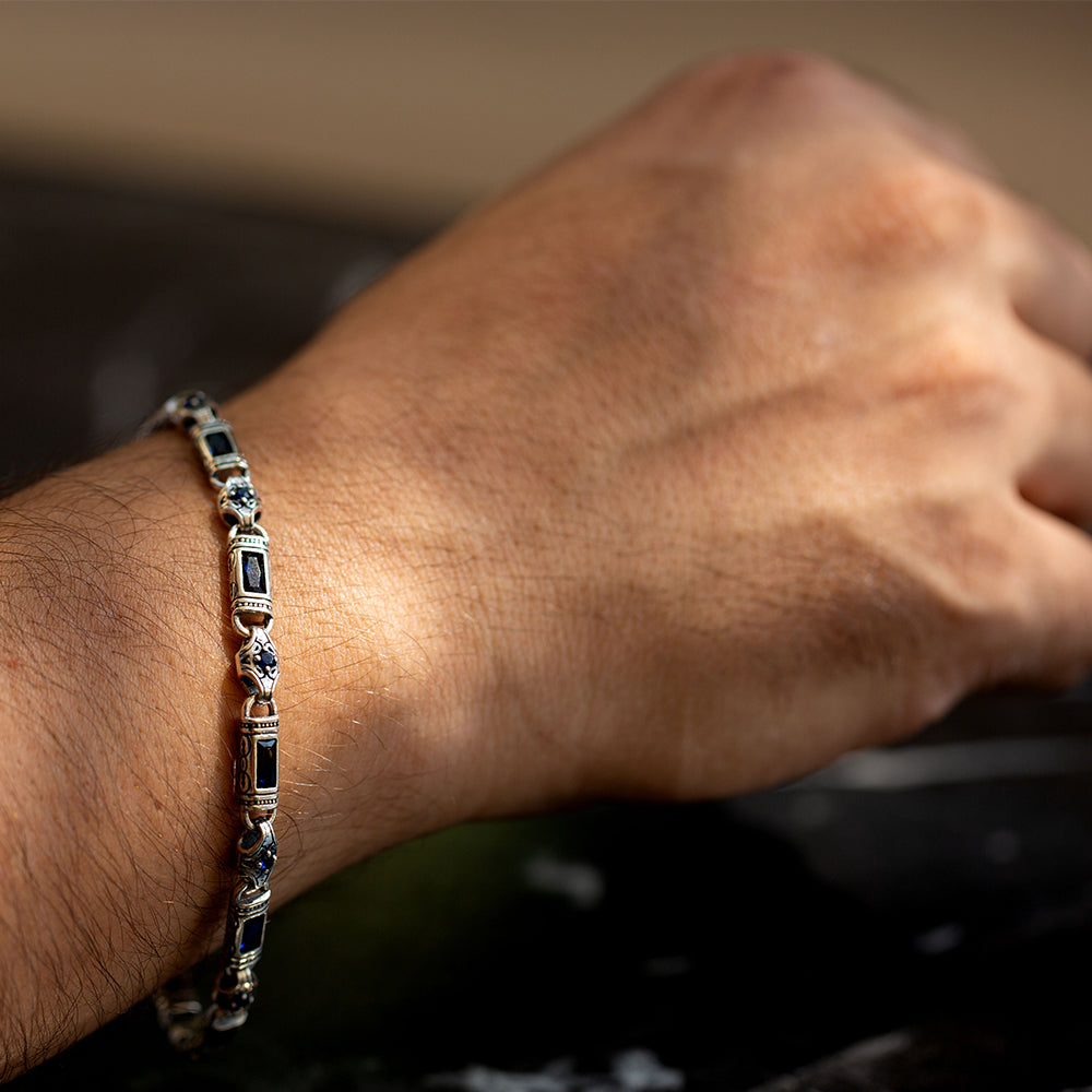 925 Silver Sapphire Byzantine Vintage Chain Bracelet