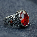 Men Handmade Oval Red Ruby Gemstone Silver Ring