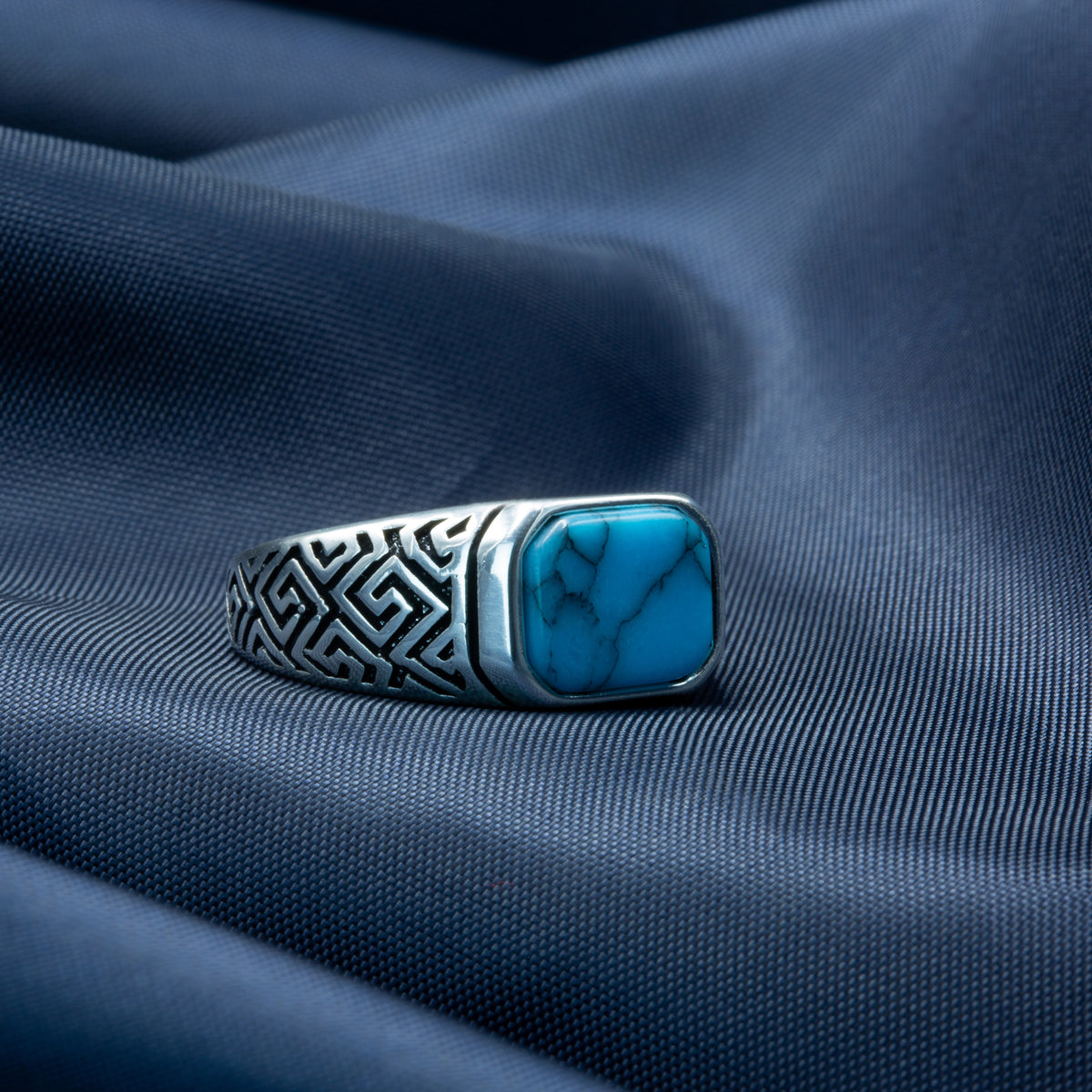 Men Handmade Greek Style Natural Turquoise Ring