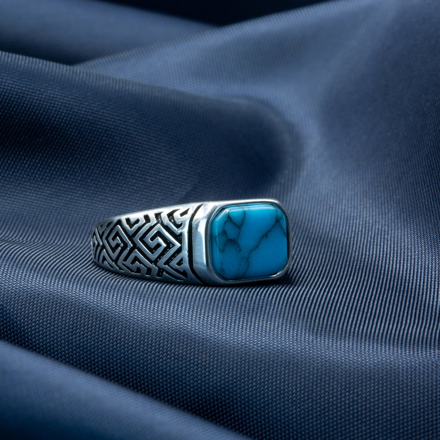 Men Handmade Greek Style Natural Turquoise Ring