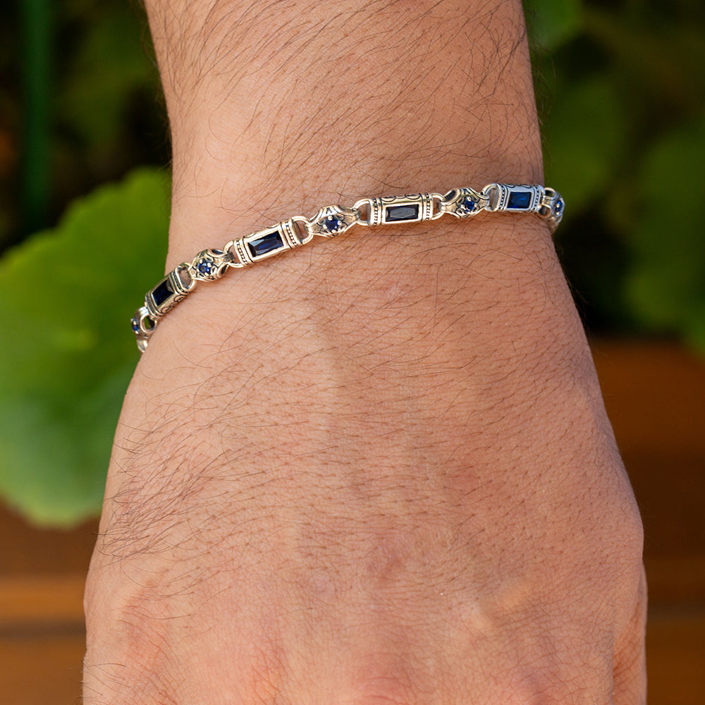 925 Silver Sapphire Byzantine Vintage Chain Bracelet