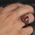 Men Handmade Oval Red Ruby Gemstone Silver Ring