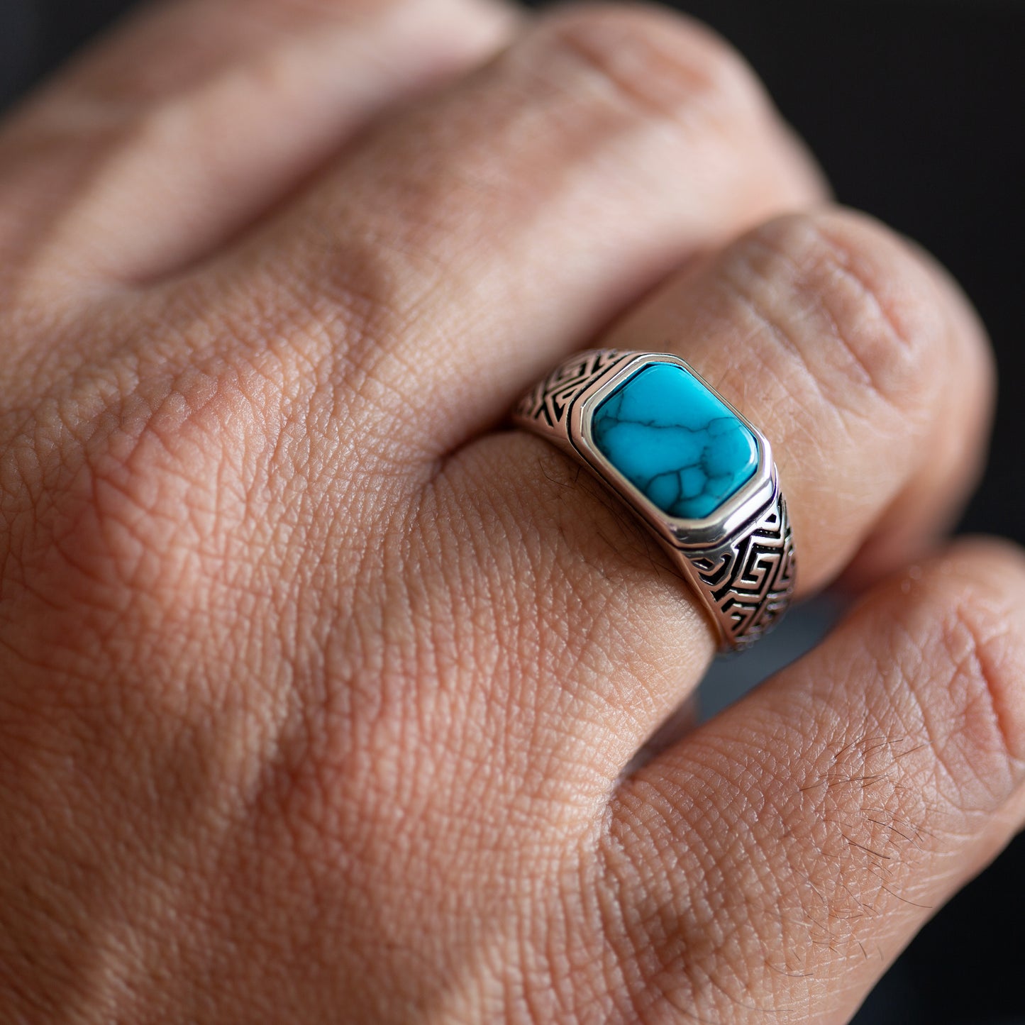 Men Handmade Greek Style Natural Turquoise Ring