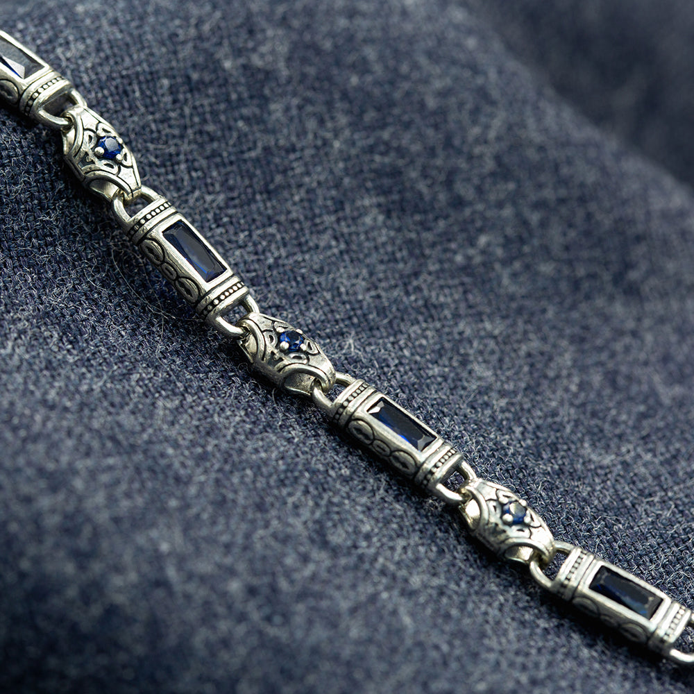 925 Silver Sapphire Byzantine Vintage Chain Bracelet