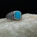 Men Silver Minimal Turquoise Signet Ring