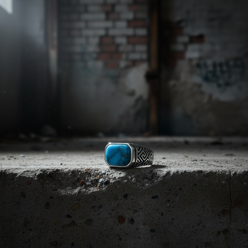 Men Handmade Greek Style Natural Turquoise Ring