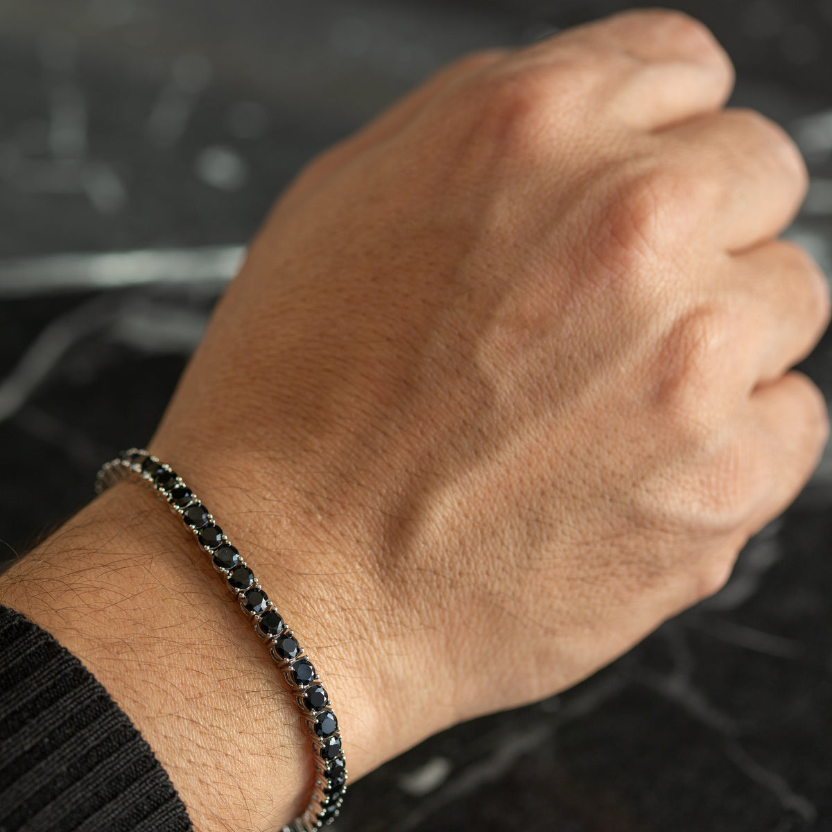 925er Silber 5 mm Unisex Tennisarmband mit schwarzem Diamanten