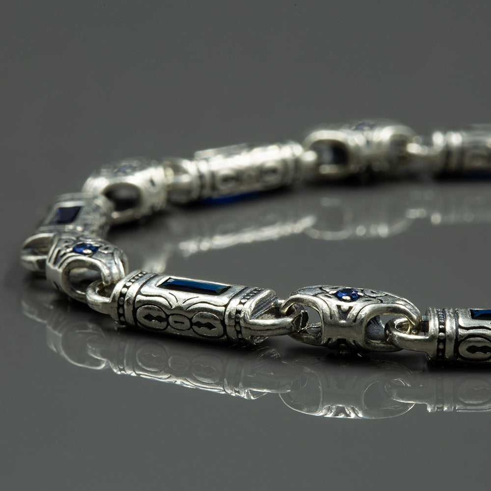 925 Silver Sapphire Byzantine Vintage Chain Bracelet