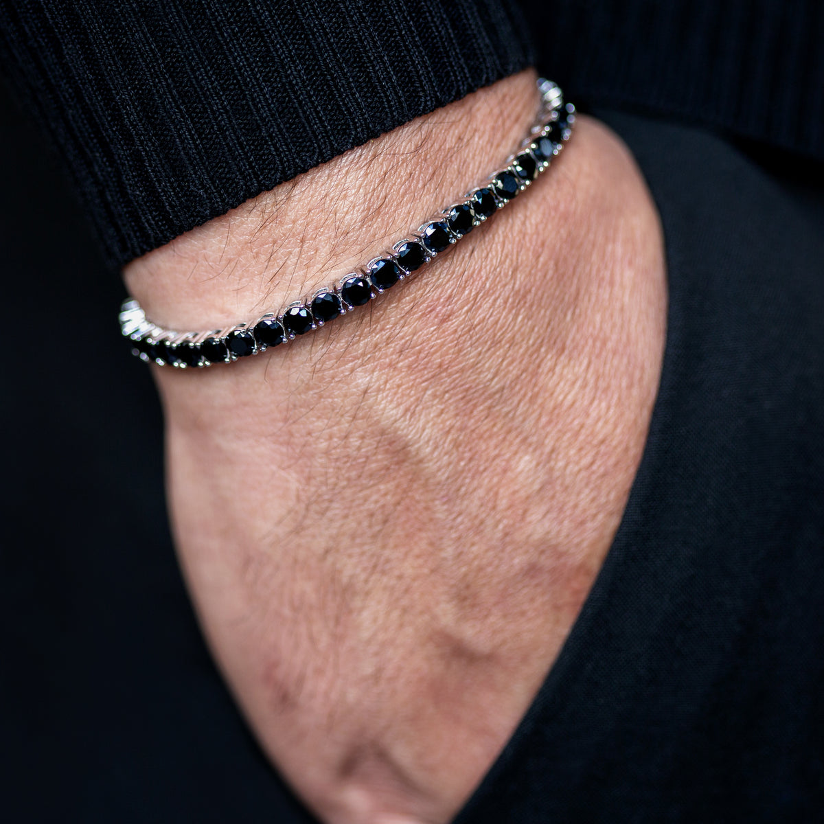 925er Silber 5 mm Unisex Tennisarmband mit schwarzem Diamanten