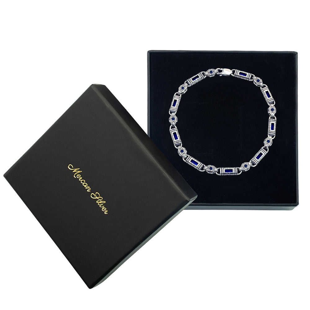 925 Silver Sapphire Byzantine Vintage Chain Bracelet