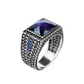 925 Sterling Silver Men Minimal Purple Amethyst Gemstone Ring