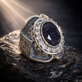 925 Sterling Silver Star Stone Hand-Engraved Ottoman Style Ring