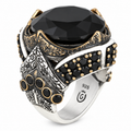 925 Sterling Silver Black Diamond Ring for Men – Vintage Ottoman Style