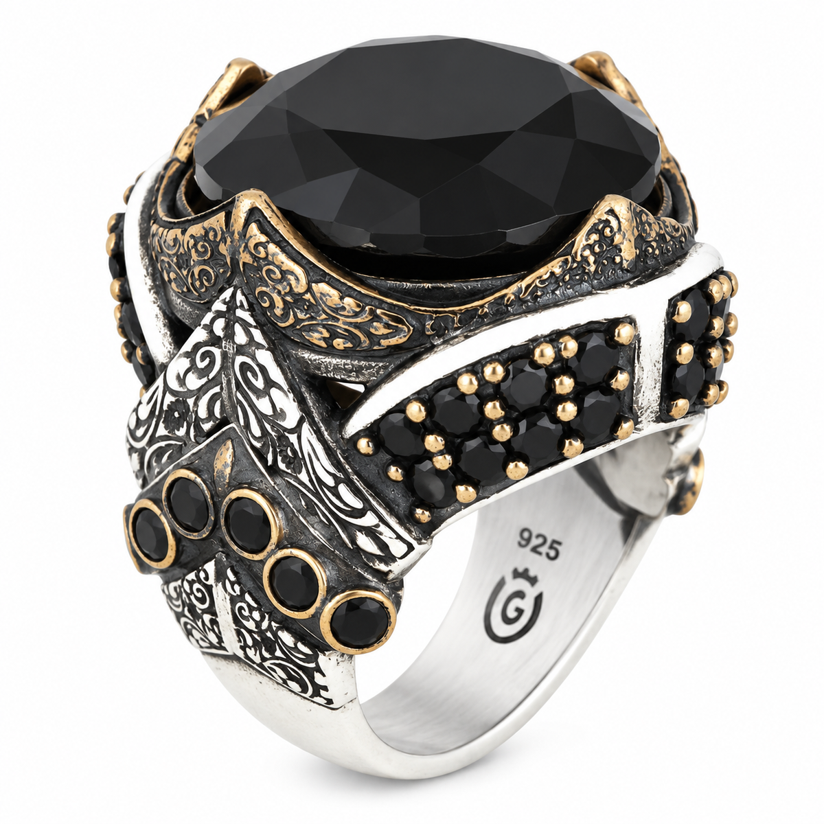 925 Sterling Silver Black Diamond Ring for Men – Vintage Ottoman Style