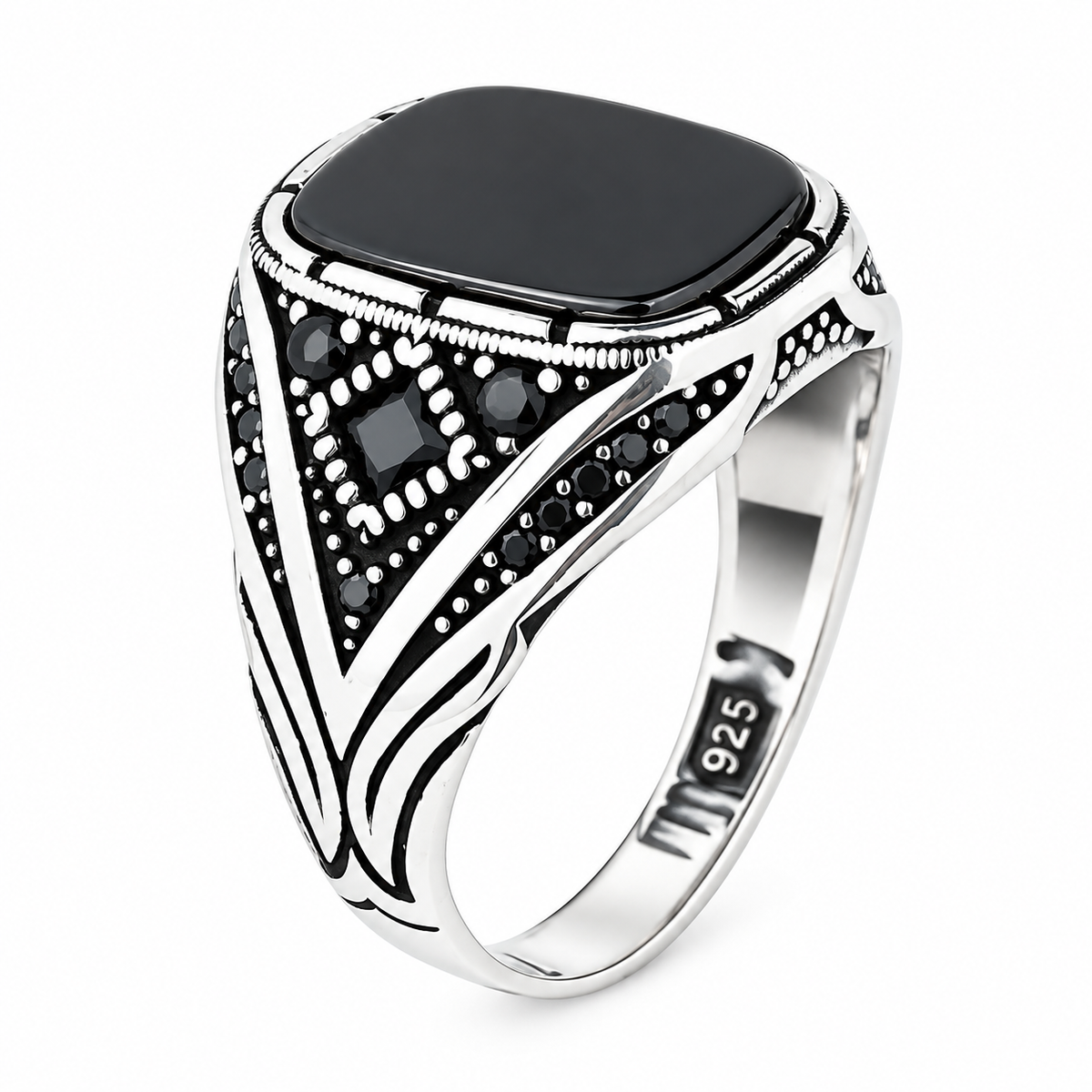 925 Sterling Silver Black Onyx Ring for Men