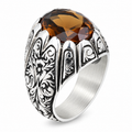 Silver Sultanite Ring for Men – Vintage Engraved Signet Style