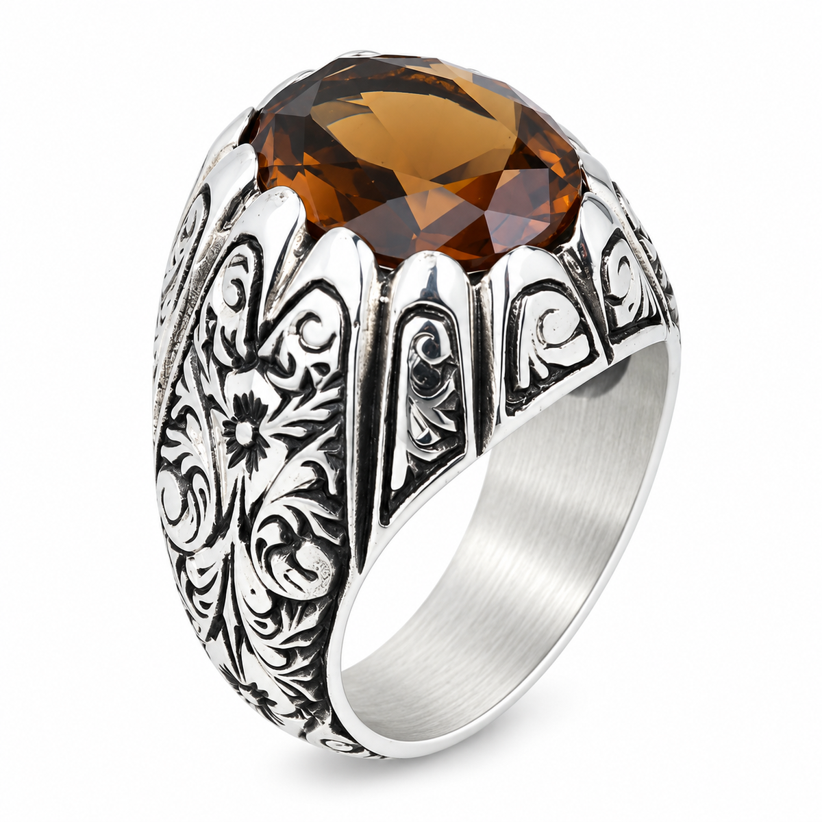 Silver Sultanite Ring for Men – Vintage Engraved Signet Style