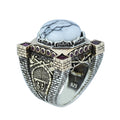 Mens Handmade White Turquoise Silver Ring, Axe Figured Ottoman Style Ruby Men Ring, Father Day Gift