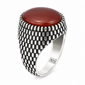 Sterling Silver Men Oval Red Agate Ring , Classic Aqeeq Carnelian Men Ring , Father Day Gift, Gift For Men , For Husband, 925k Silver