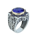 Mens Blue Sapphire Ring, Star Sapphire Gemstone Ring, Turkish Handmade Ottoman Style Ring, Turkish Handmade Ring, 925 Sterling Silver