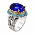 Men Blue Sapphire Stone Ring, Vintage Silver Sapphire Stone Ring, Turkısh Handmade Ring , Ottoman Style Ring , 925k Sterling Silver Ring
