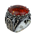 925 Silver Baltic Amber Ring, Man Large Amber Stone Ring, Genuine Amber Ring, Turkish Silver Ring
